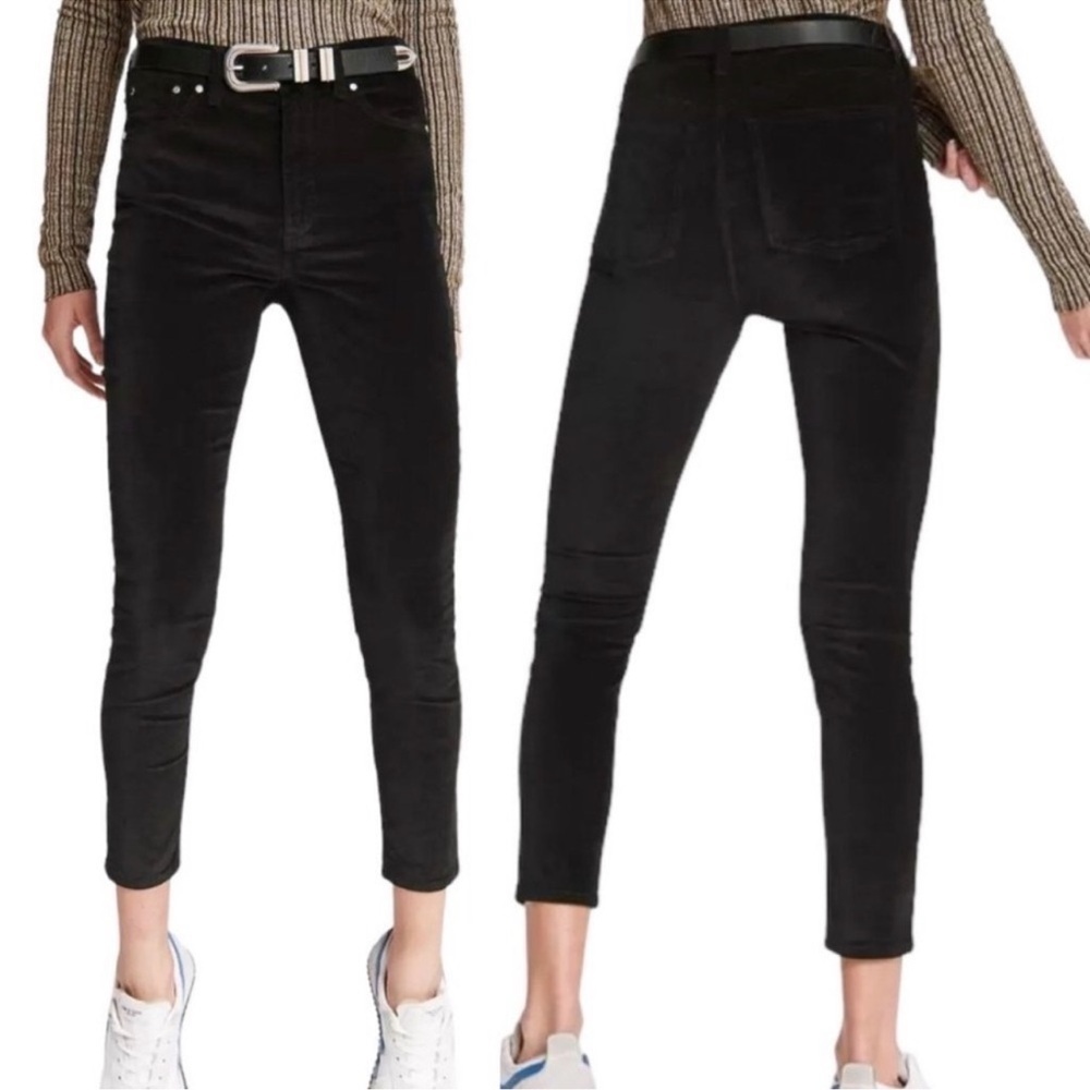 Rag & Bone Skinny Velvet 5-Pocket High Waisted Stretch Ankle Pant Black Size 28